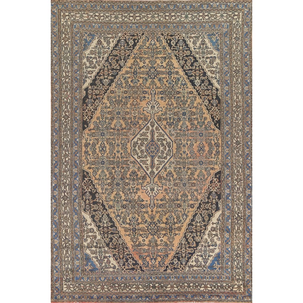 Hamedan Persian Vintage Area Rug Hand-Knotted Geometric Wool Carpet - 8'7"x 12'1"