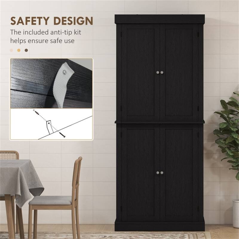 6 Tier Storage Cabinet with Adjustable Shelves Shaker Style Doors Anti Tipping Durable MDF for Kitchen and Home