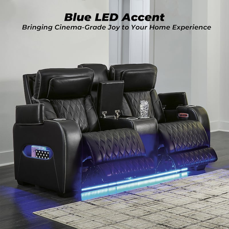 Signature Design by Ashley Boyington Black Power Reclining Loveseat with Console - 75"W x 40"D x 44.5"H