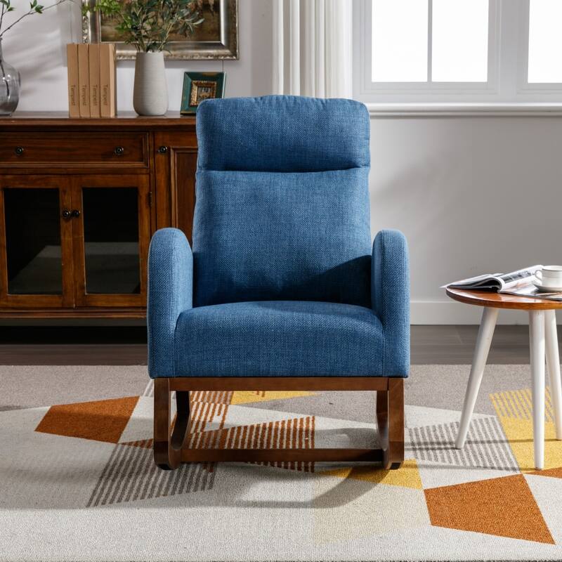 Modern Linen Upholstered Rocking Chair, Living Room Lounge Arm Chair