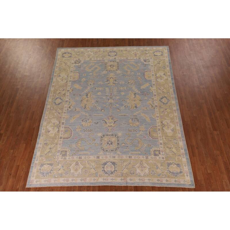 Light Blue Vegetable Dye Oushak Area Rug Hand-Knotted Wool Carpet - 8'3" x 10'2"