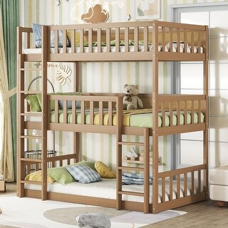 Twin over Twin over Twin riple Rubber Wood Bunk Bed