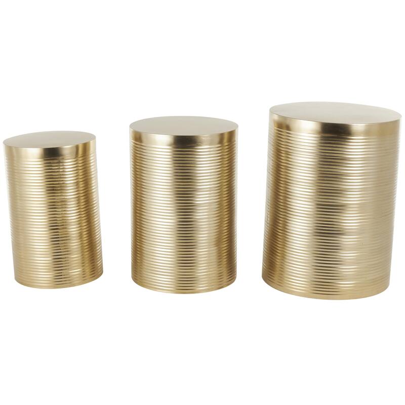 Metal Drum Ribbed Accent Table - Set of 3 Silver or Gold - Roche River Decor - Gold