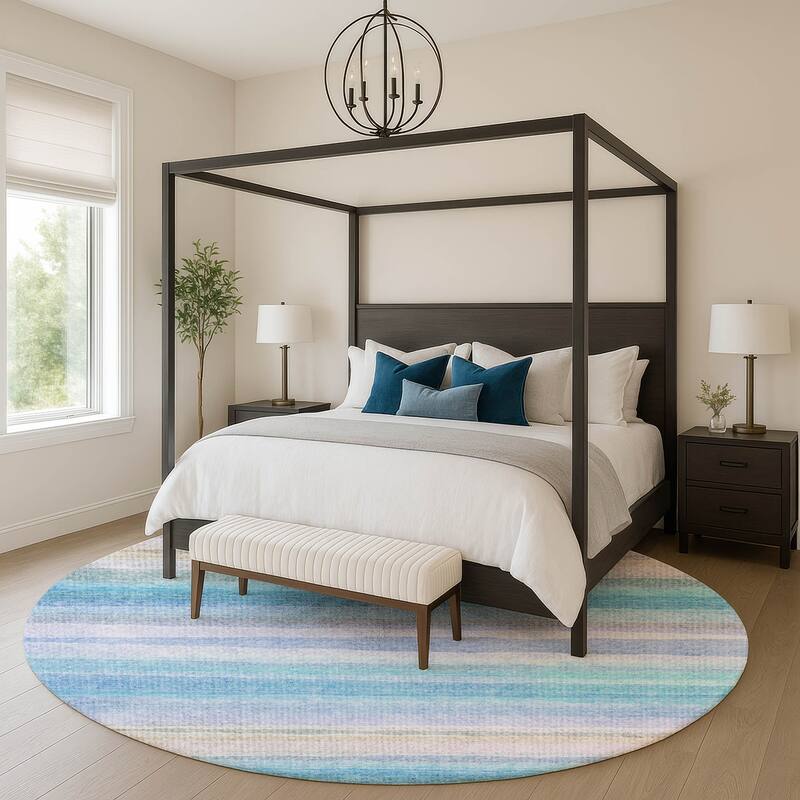 Premium Washable Super Soft Modern Stripe Mayfield Rug - Aqua - 8' x 8'