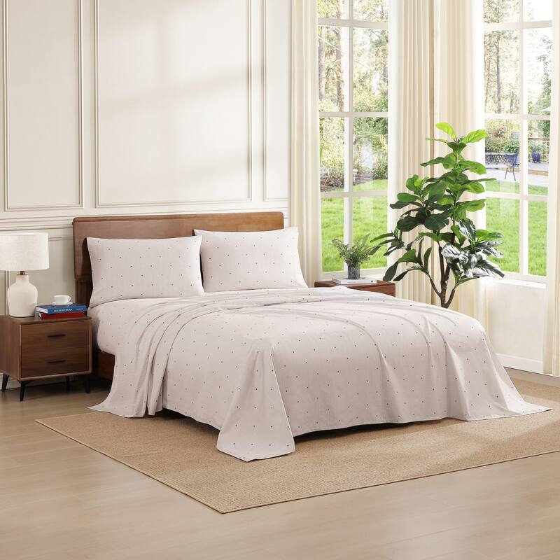 Tommy Hilfiger Printed Cotton Percale Sheet Set - Ithaca Flag Stripe Beige - Queen