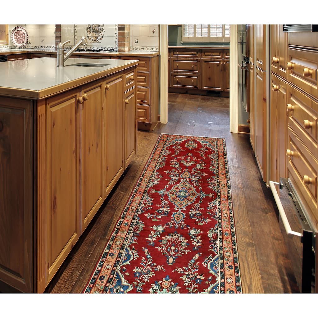 Fine Vintage Distressed Juelz Burgundy/Orange Runner - 3'6" x 11'3"