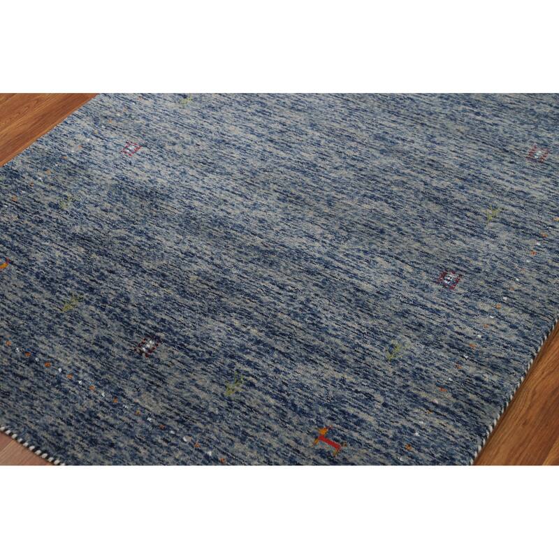 Hand Knotted Oriental 100% Wool Carpet Tribal Stripe Navy Blue & Blues Gabbeh Area Rug - 5' 10'' X 4' 0''