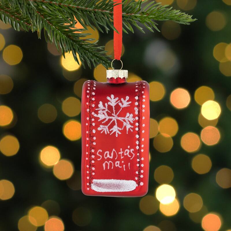 Santa's Mailbox Glass Christmas Ornament - 4" - Red