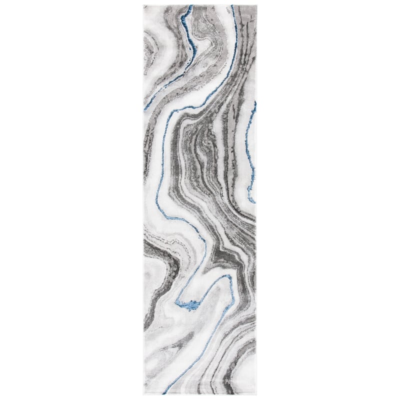 SAFAVIEH Craft Clytie Modern Abstract Marble Pattern Rug - 2'3" x 8' Runner - Grey/Blue