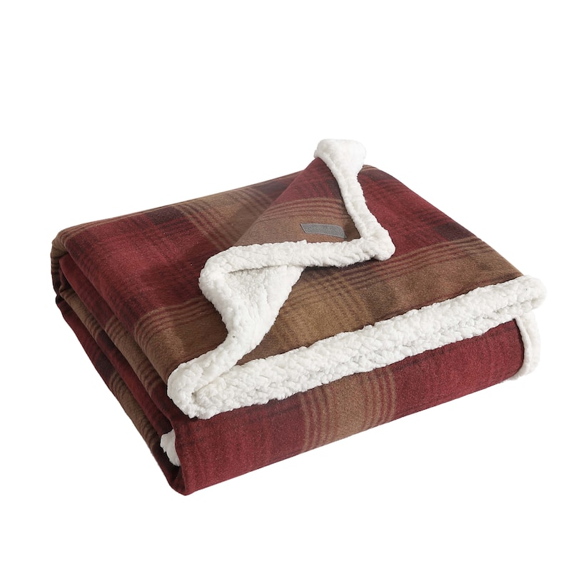 Eddie Bauer Ultra Soft Plush Fleece Reversible Oversized Throw Blankets - Nordic Plaid Spice Red
