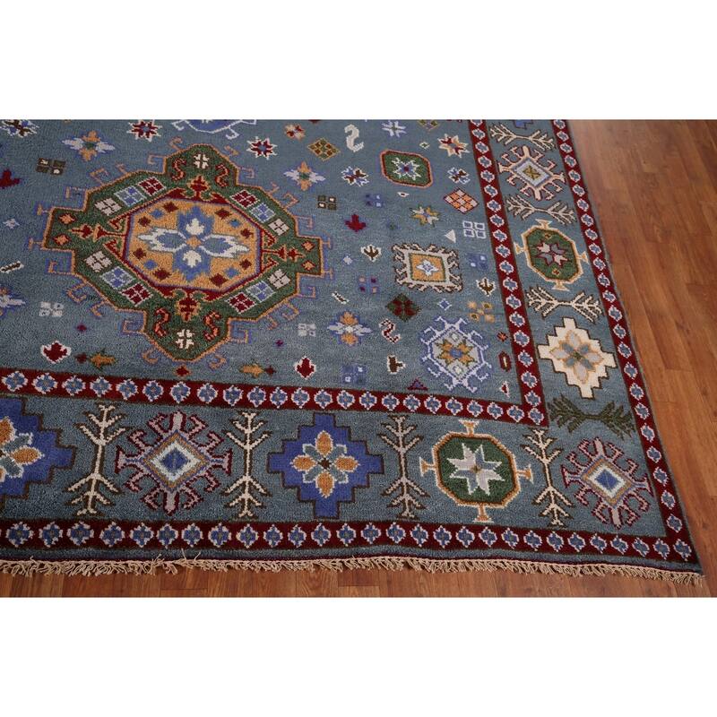 Blue Kazak Rug Hand-Knotted Wool Carpet - 8'0" x 9'11"