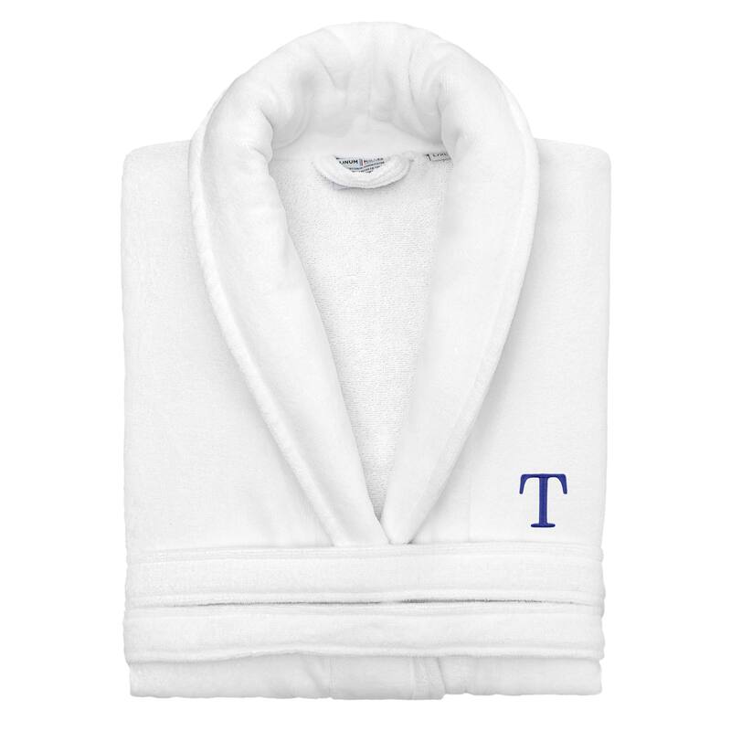 Authentic Hotel and Spa 100% Turkish Cotton Personalized Unisex Anovia Velour Bathrobe - Navy Block Font - Small/Medium - T