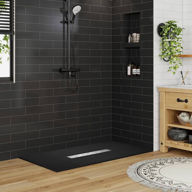 SMC Alcove Shower Pan Base with Center Drain, Low Profile, Wheelchair Access, Slip-Resistant, cUPC Certified