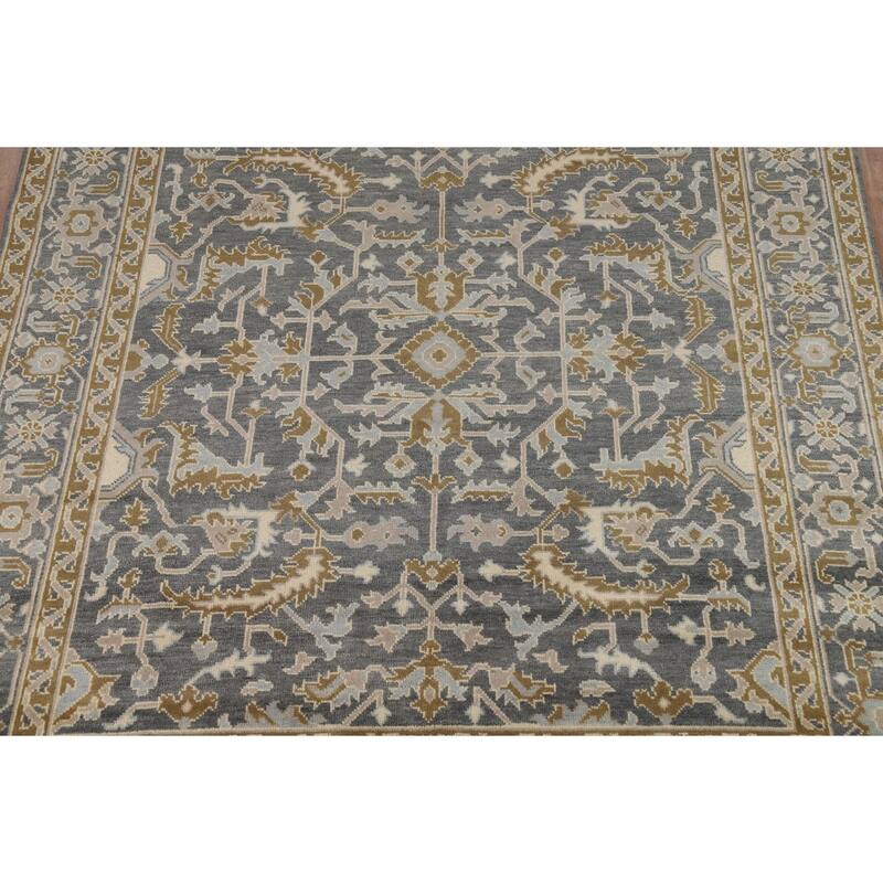 All-Over Gray Oushak Indian Area Rug Hand-Knotted Wool Carpet - 8'1"x 9'11"