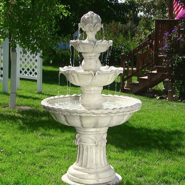 slide 1 of 6, 4-Tier Fruit Top Outdoor Water Fountain Backyard Garden Feature - 52" - White|White