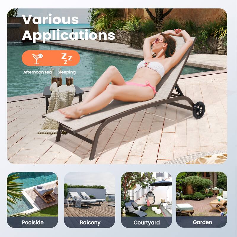 VredHom Outdoor Adjustable Chaise Lounge Chairs with Wheels - 43.2 in D * 12 in H * 21.9 in W