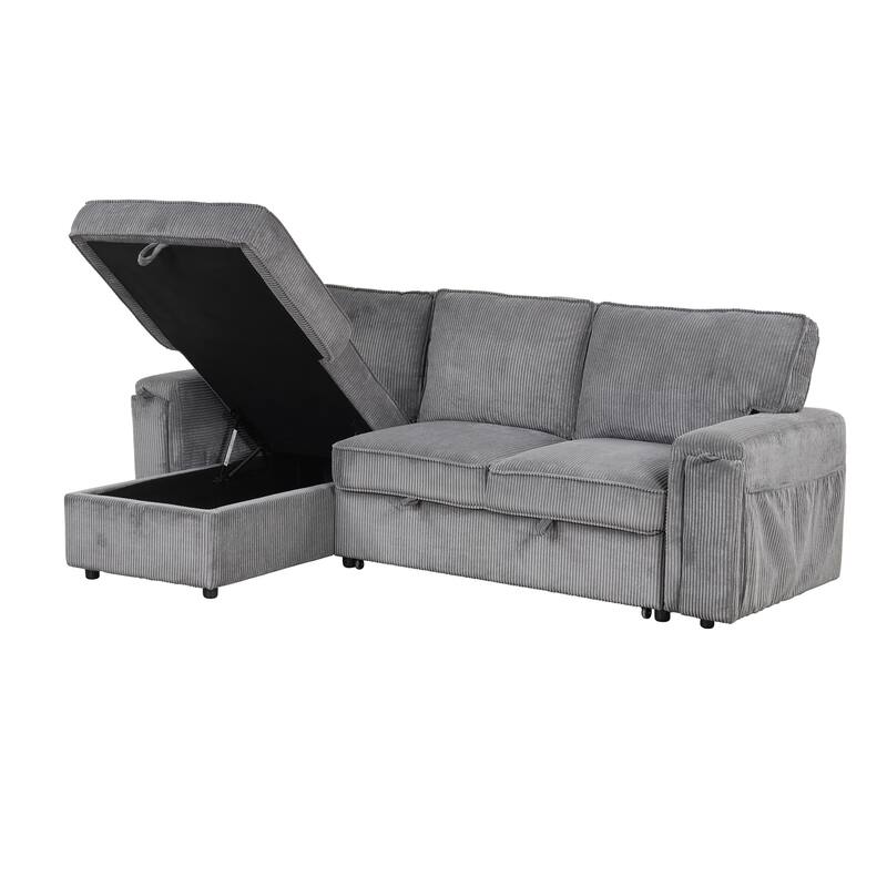 Upholstery Sleeper Sectional Sofa with Storage Bags & 2 Hidden Cup Holders