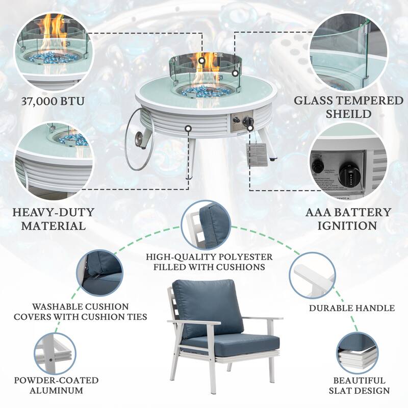 Walbrooke Outdoor Patio Furniture Set with Aluminum Frame Polyester Upholstered Seating and 37000 BTU Propane Burner