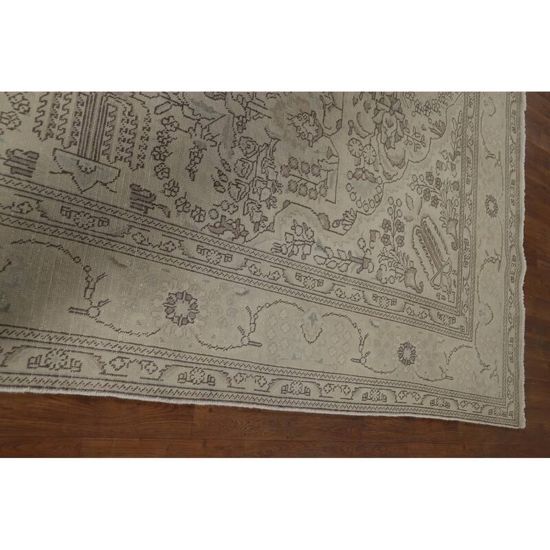 Distressed Tabriz Vintage Persian Rug Hand-Knotted Bedroom Wool Carpet - 7'11" x 11'0"