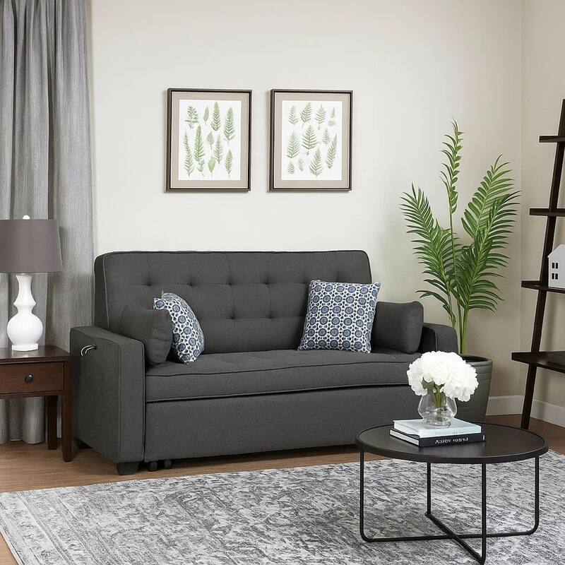 75 Inch Sleeper Sofa with 4 Accent Pillows, 2 USB Charging Ports, Gray