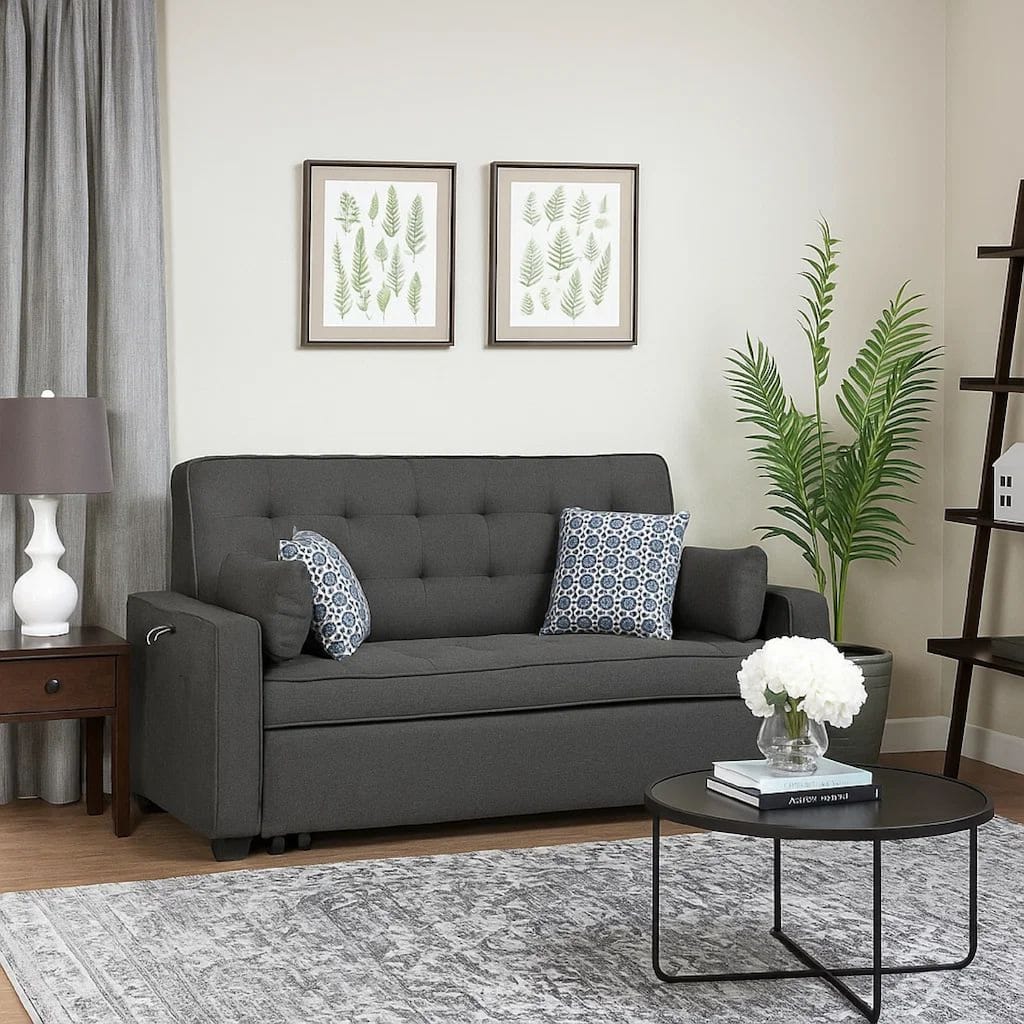 75 Inch Sleeper Sofa with 4 Accent Pillows, 2 USB Charging Ports, Gray