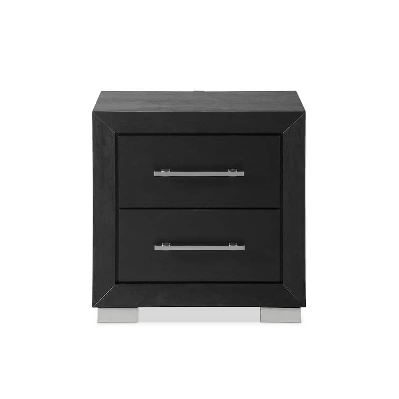 Furniture of America Alaric Modern Black Solid Wood Nightstand with 2 Drawers and USB Ports