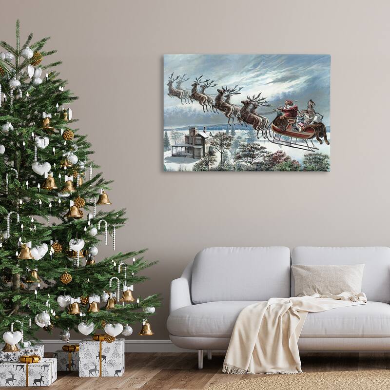 Stupell Santa's Sleigh over Town Canvas Wall Art Design By Arlington Prints