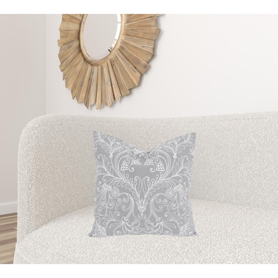 HomeRoots 20" X 20" Gray and White Damask Polyester Zippered Pillow With Embroidery