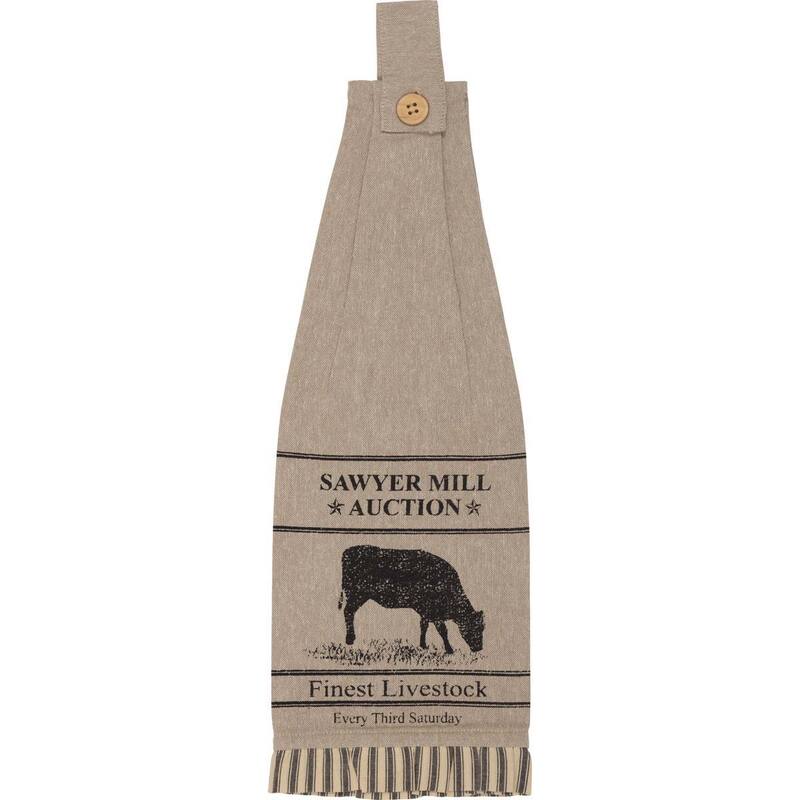 Sawyer Mill Charcoal Cow Button Loop Kitchen Towel Set of 2 - Kitchen Towel 6.5x18