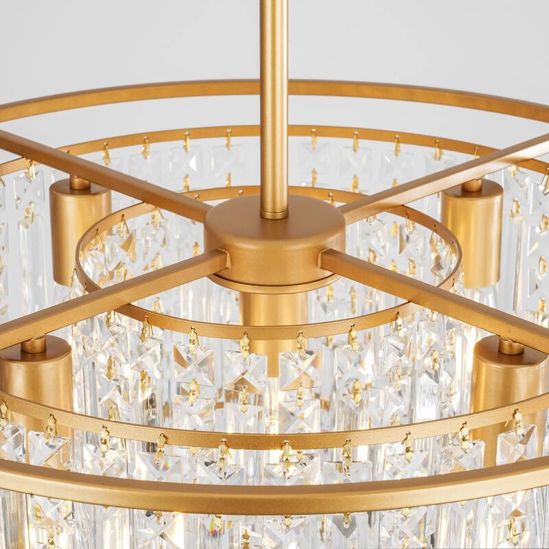 5-Light Glam Gold Chandelier with Drum Metal Frame and Crystal Accents - 23.2 in. W x 20.5 in. H