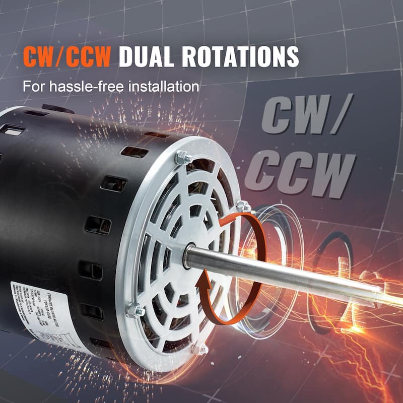 Furnace Blower Motor, CW/CCW Rotation, 48 Frame Shaft Length, Capacitor + 11" Hold Hoop