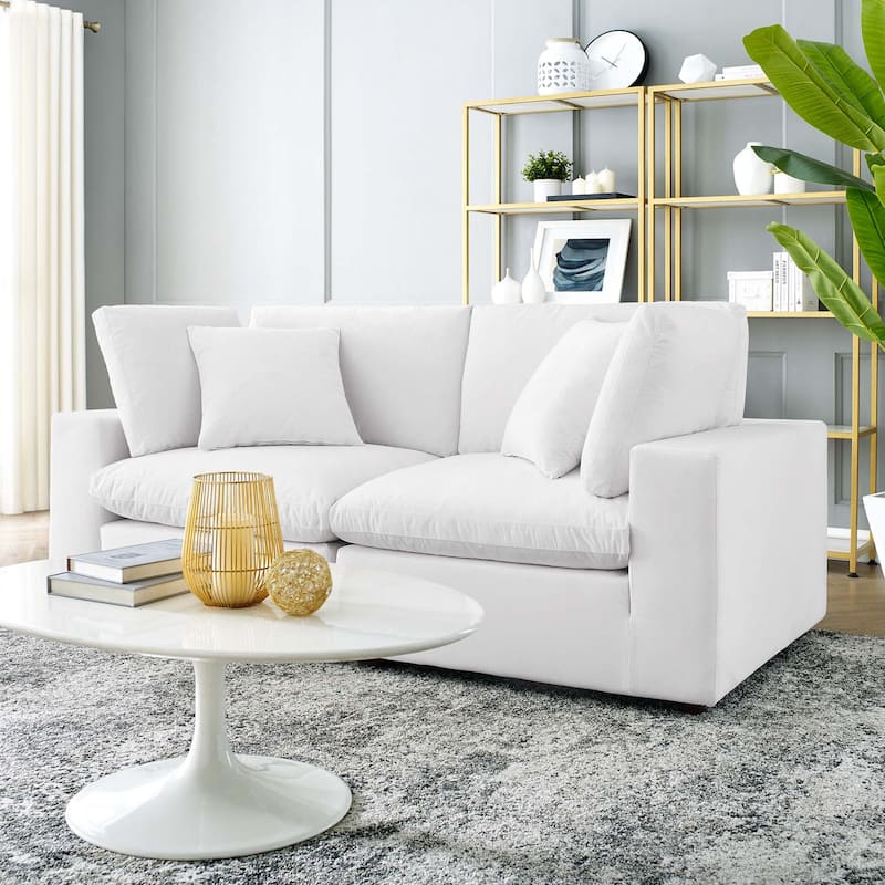 Commix Down Filled Overstuffed Performance Velvet Loveseat - White