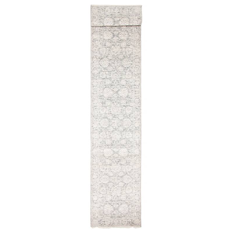 ECARPETGALLERY Hand-knotted Heritage Grey Silk, Wool Rug - 2' 7" x 13' 10" - Grey - 2' 7" x 13' 10" - Runner