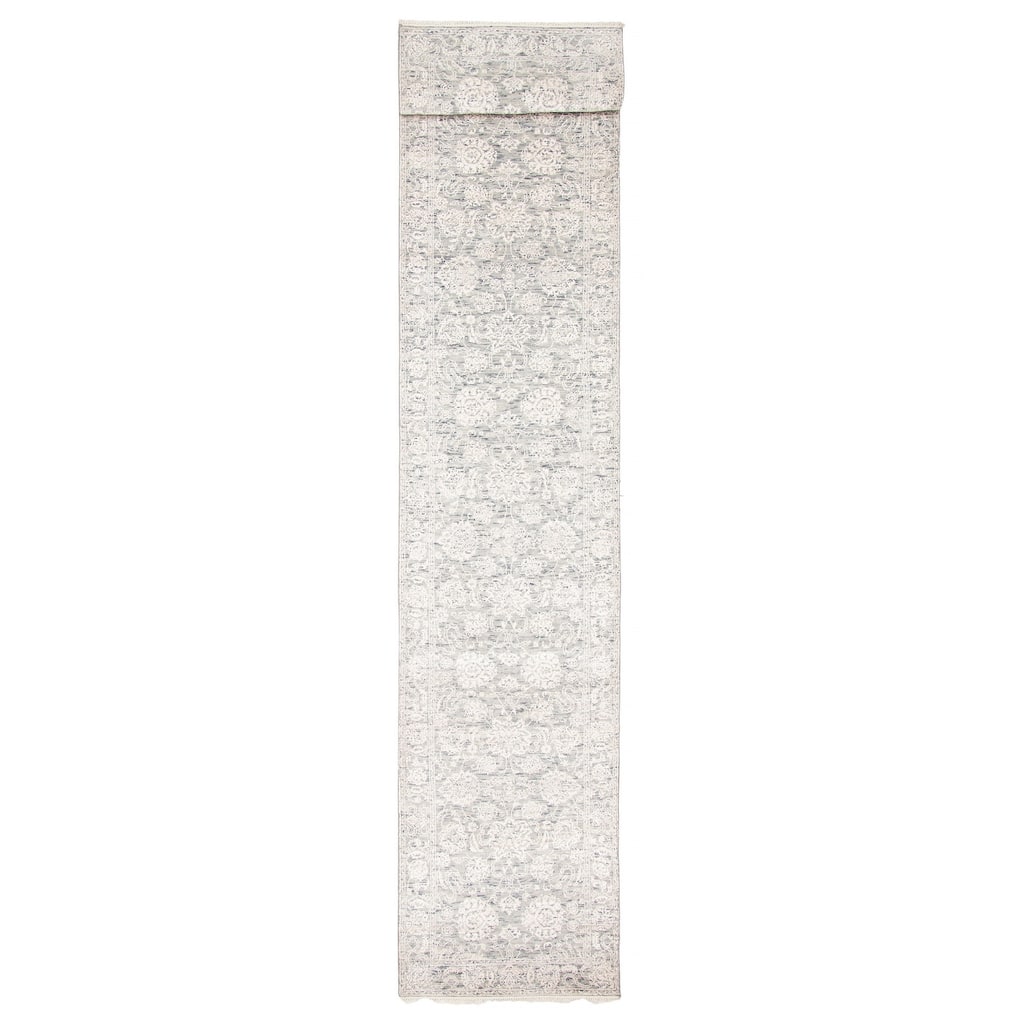 ECARPETGALLERY Hand-knotted Heritage Grey Silk, Wool Rug - 2' 7" x 13' 10"