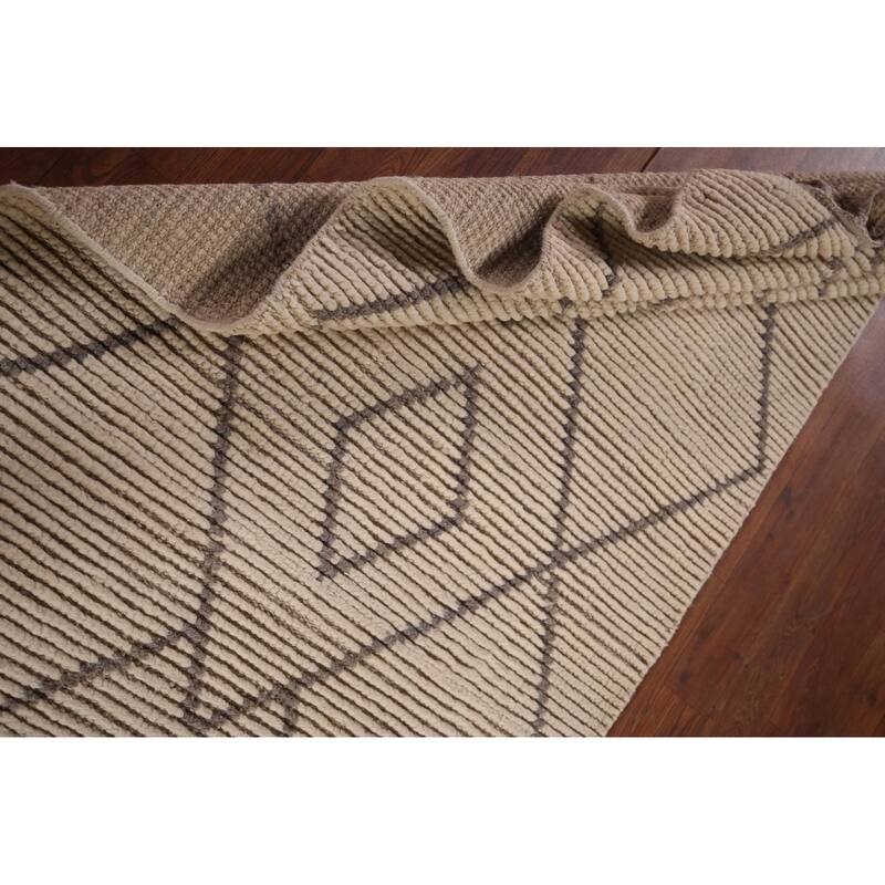 Striped Ivory Moroccan Oriental Accent Rug Handmade Wool Carpet - 2'10"x 5'9"