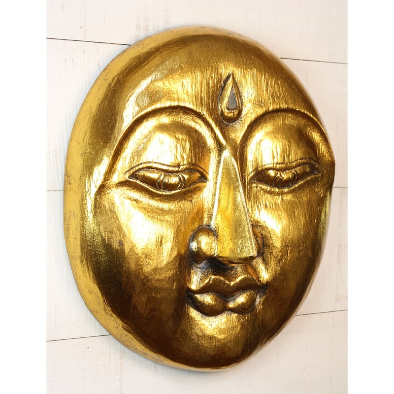 Wooden Moon Face Wall Art Hand Carved Crescent Moon Mask, Rustic Boho Home Decor Accent