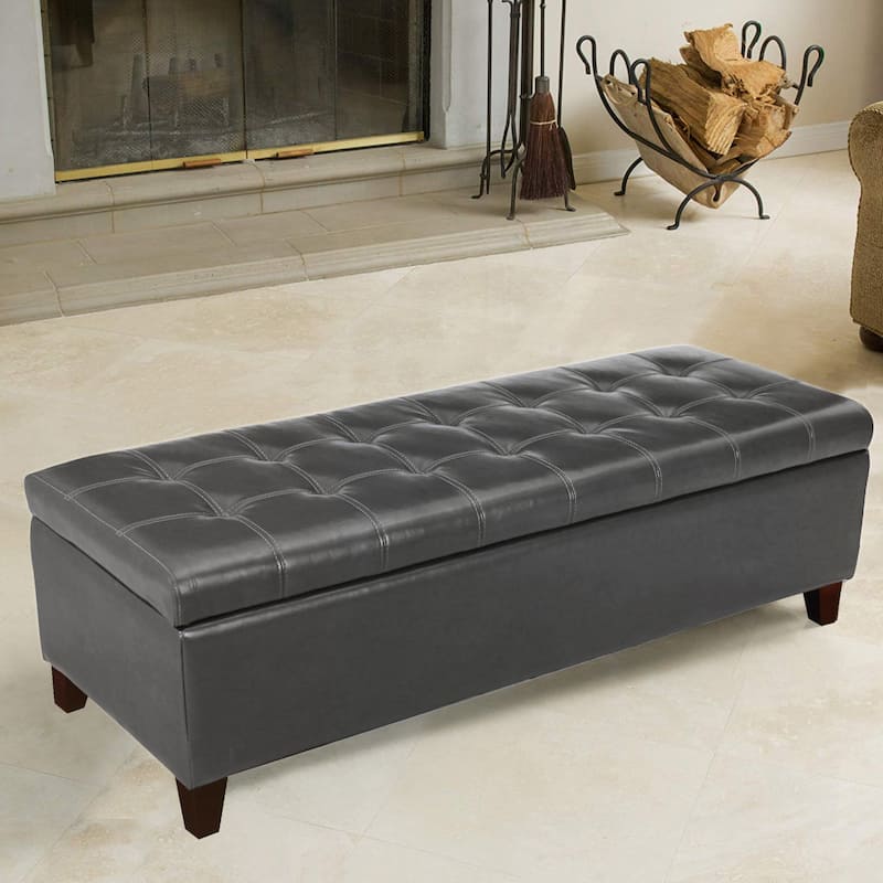 Adeco 50" Bonded Leather Storage Ottoman Bench