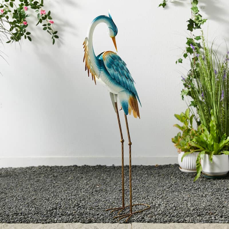 Glitzhome Metal Standing Crane Flamingo Garden Statue with Stakes Yard Art Sculpture Porch Decor