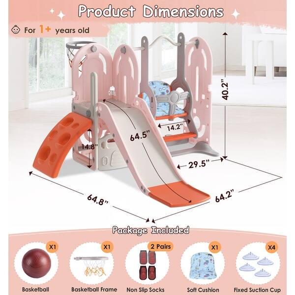 5 in 1 Toddler Slide, Swing and Slide for Toddlers Age 1-3, Slide for Kids, Indoor Outdoor Backyard Toddler Playground