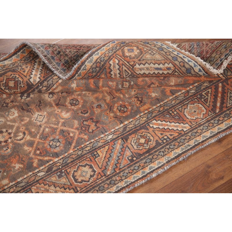 Hand Knotted Oriental 100% Wool Carpet Traditional All-Over Brown Malayer Runner Rug - 10' 8'' X 3' 5''