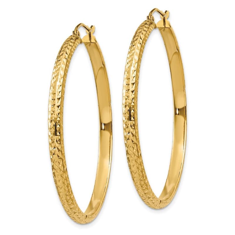 Curata 14k Yellow Gold Sparkle Cut 3.5x46mm Hoop Earrings - 46mm long 3.5mm Thick