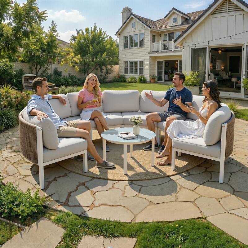 Outdoor Half Moon Curved Sofa Rattan Sectional Sofa Patio Outdoor Conversation Sets