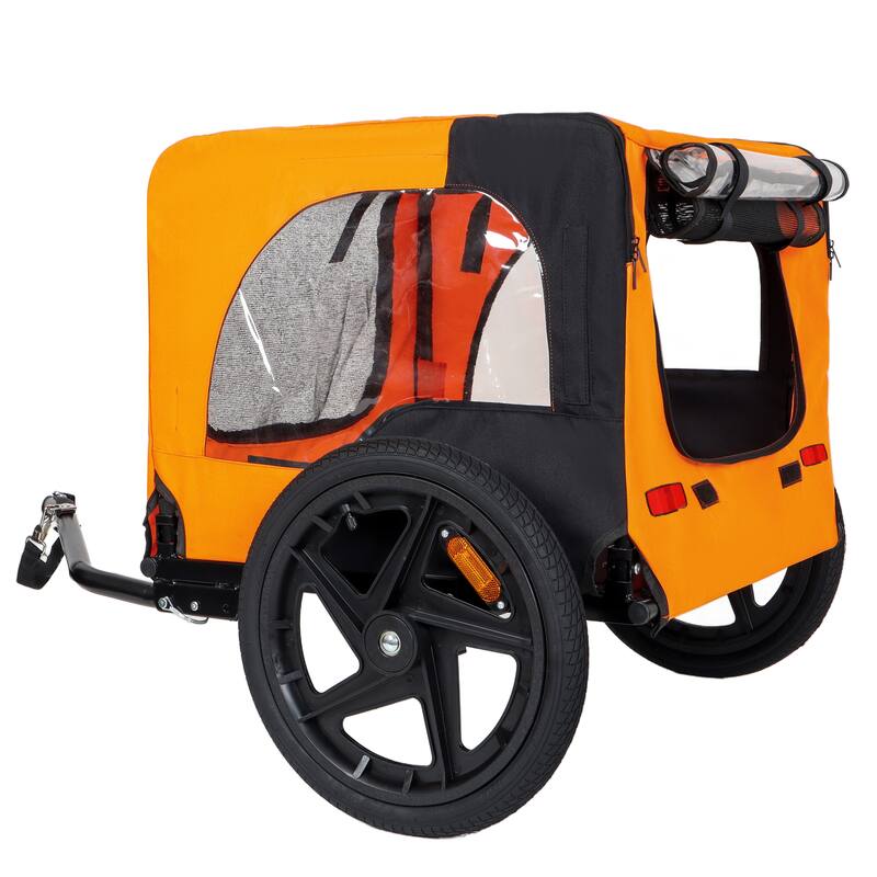 Outdoor Heavy Duty Collapsible Pet Bike Trailer with 16-Inch All-Terrain Wheels & Universal Hitch, Foldable Carrier Cart