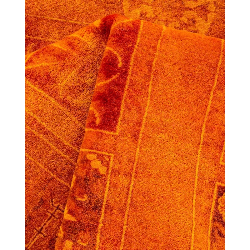 Overton Hand Knotted Wool Vintage Inspired Modern Contemporary Overdyed Orange Runner Rug - 3' 1" x 11' 8"