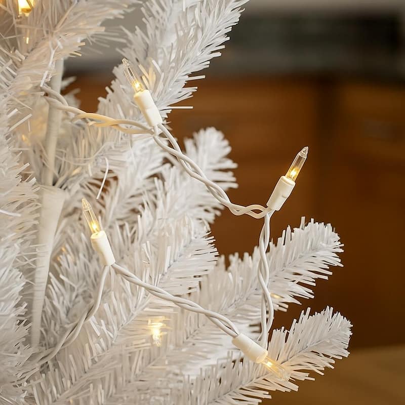 100 Light Christmas Mini Light Set, White Wire, 50' Long