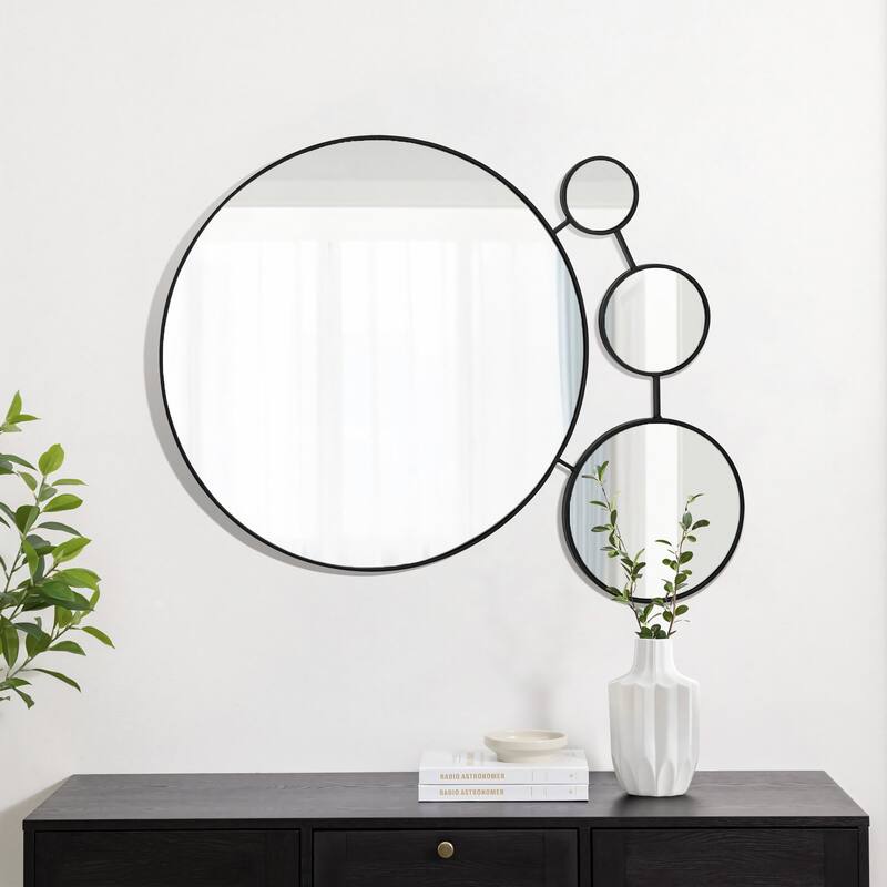 Circles Black Metal Frame Round Wall Mirror - 24.7" H x 34.5" W x 0.59" D
