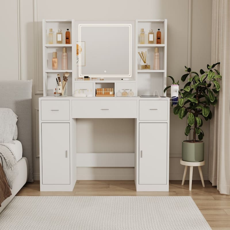 5 Drawer 43.31 in. W Dresser Table with Mirror