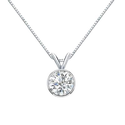 Auriya 3/4ctw Round Solitaire Diamond Necklace 14k Gold Bezel-set (I-J, SI1-SI2)