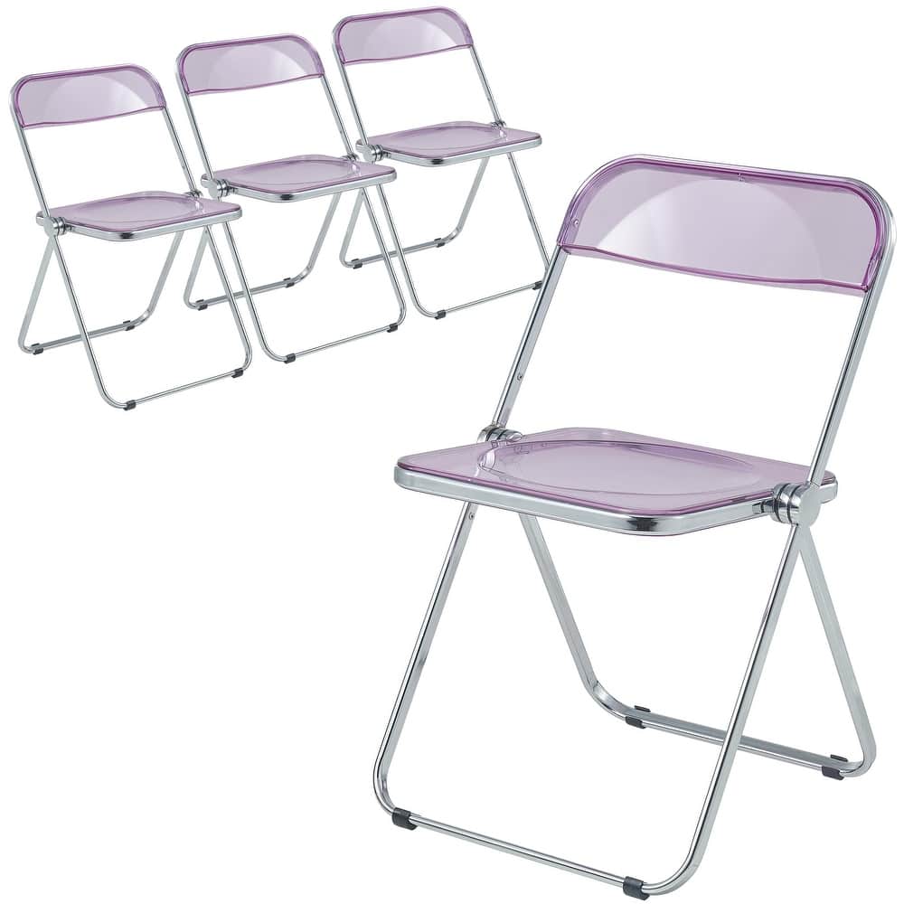 Lawrence Set of 4 Modern Clear Acrylic Transparent Folding Chair with Chrome Steel Frame for Condos and Apartments - 30"