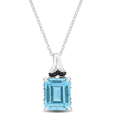 Miadora 7 3/4ct TGW Sky Blue Topaz Black Sapphire Necklace Sterling Silver